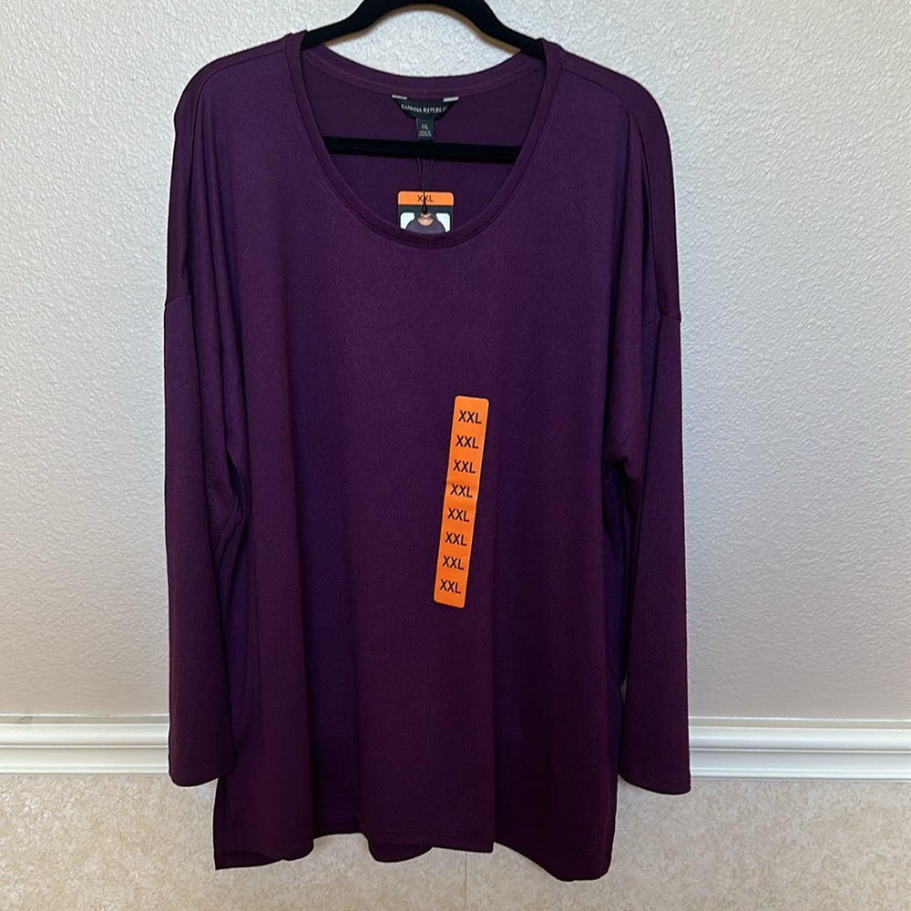 Banana Republic women’s egg plant color long sleeve crew neck top soft size XXL